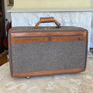 Vintage Hartmann Luggage Leather & Tweed Carry-On Suitcase